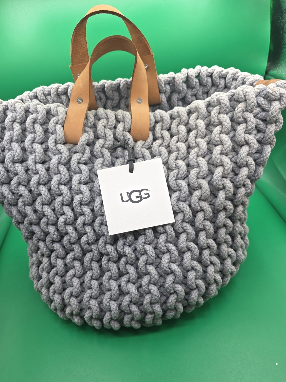 UGG Tulum Rope Storage Basket Woven Cotton Leather Handles Seal Round 40cm
